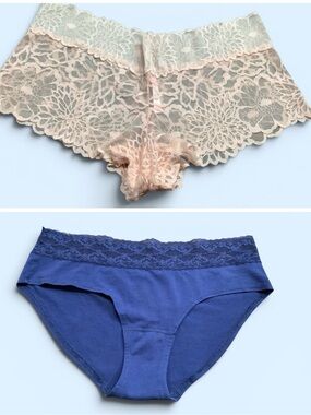 Victoria's Secret Lace Hipster and Cotton Bikini – Blue and Blush. Sz. L